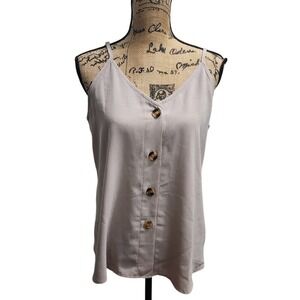 Sleeveless Button Down Cami Top Casual V-Neck Blouse‎ Tank Top Size M